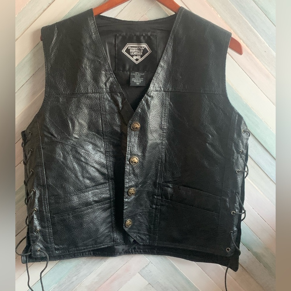 Black Men's Lace-Side Leather Vest